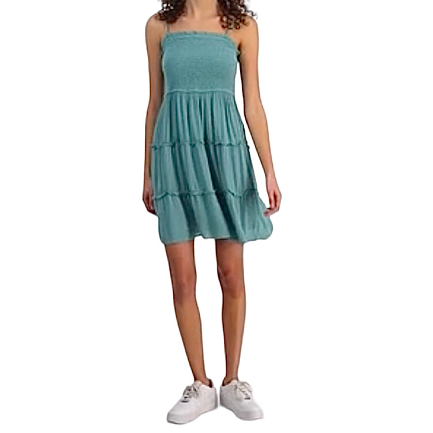 Junior's Smocked Tiered Dress Jade Green