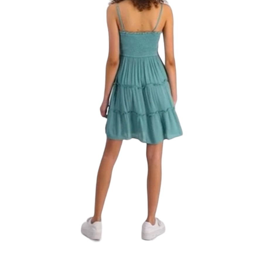 Junior's Smocked Tiered Dress Jade Green
