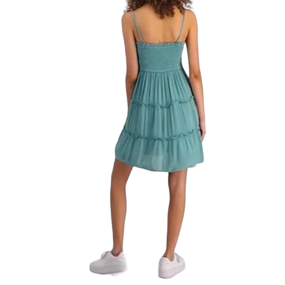 Junior's Smocked Tiered Dress Jade Green