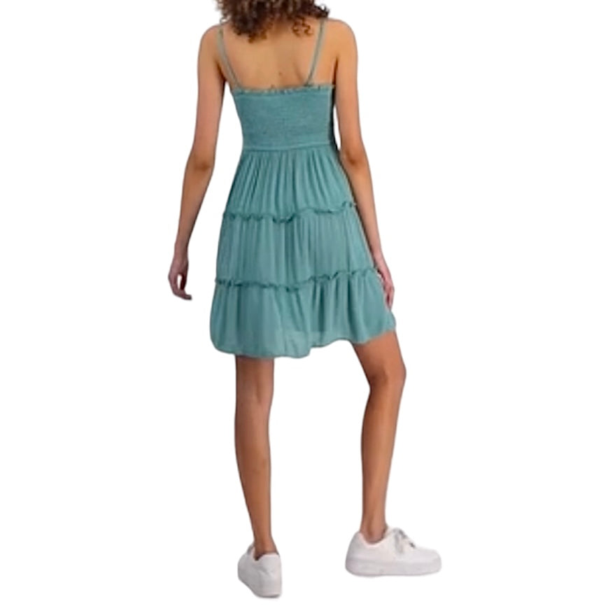 Junior's Smocked Tiered Dress Jade Green