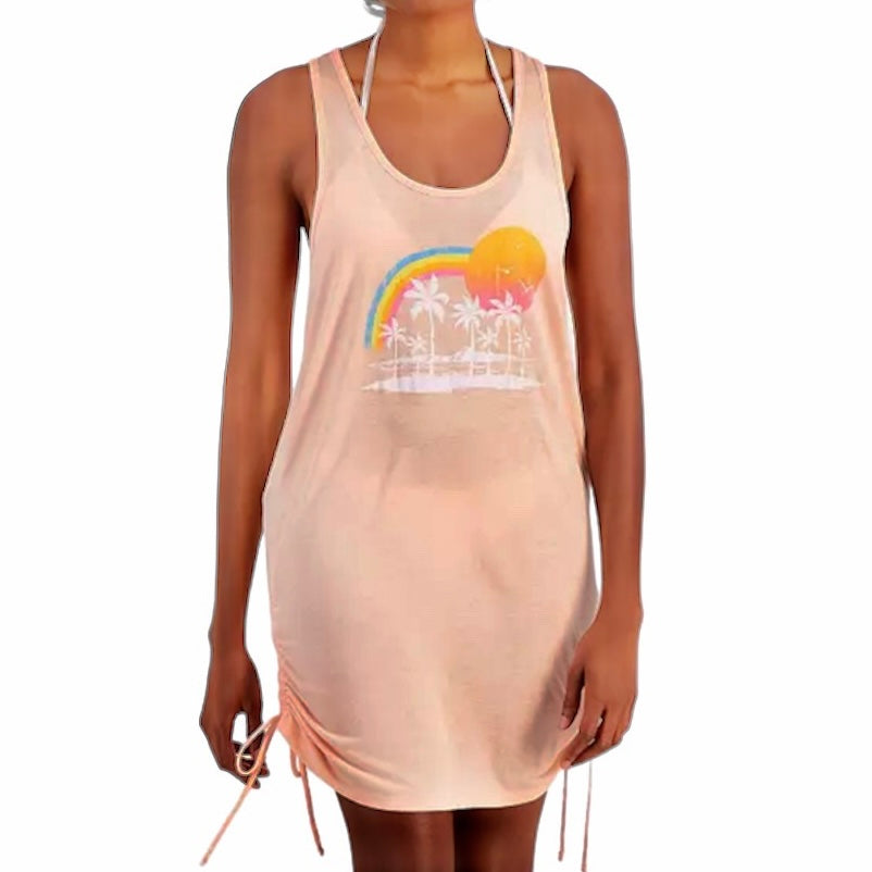 Junior's Graphic-Print Side-Shirred Dress Cover-Up
