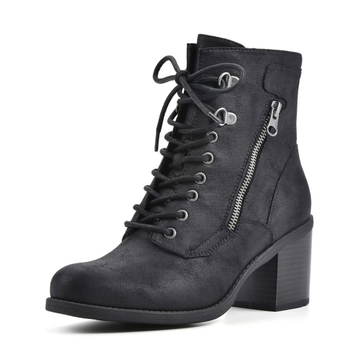 DORIAN Lace Up/Zip Block Heel Ankle Boots Women's Booties Combat