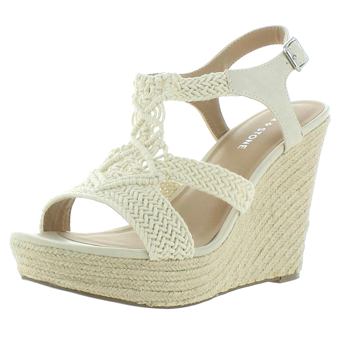 ESMEF Ivory Woven Wedge Espadrille Heel Platform Size 9M Women's Sandals