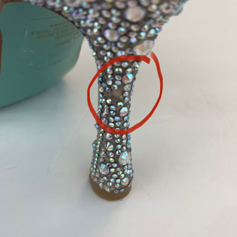 Silver Rhinestone Stiletto Heel Square Toe Clear Upper Women's Dress Sandals