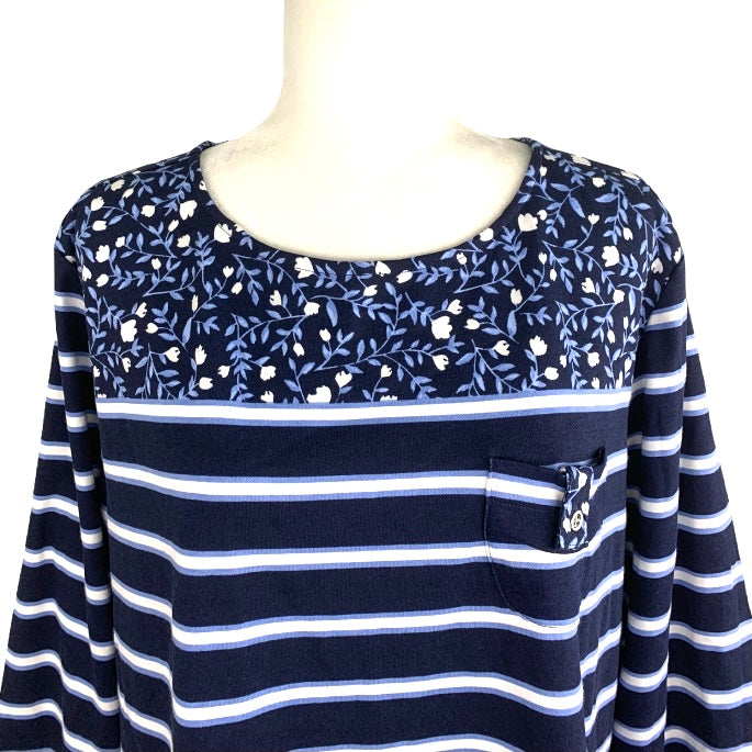 Blue/White Stripes ¾ Sleeve Plus Size Women's Sweaters