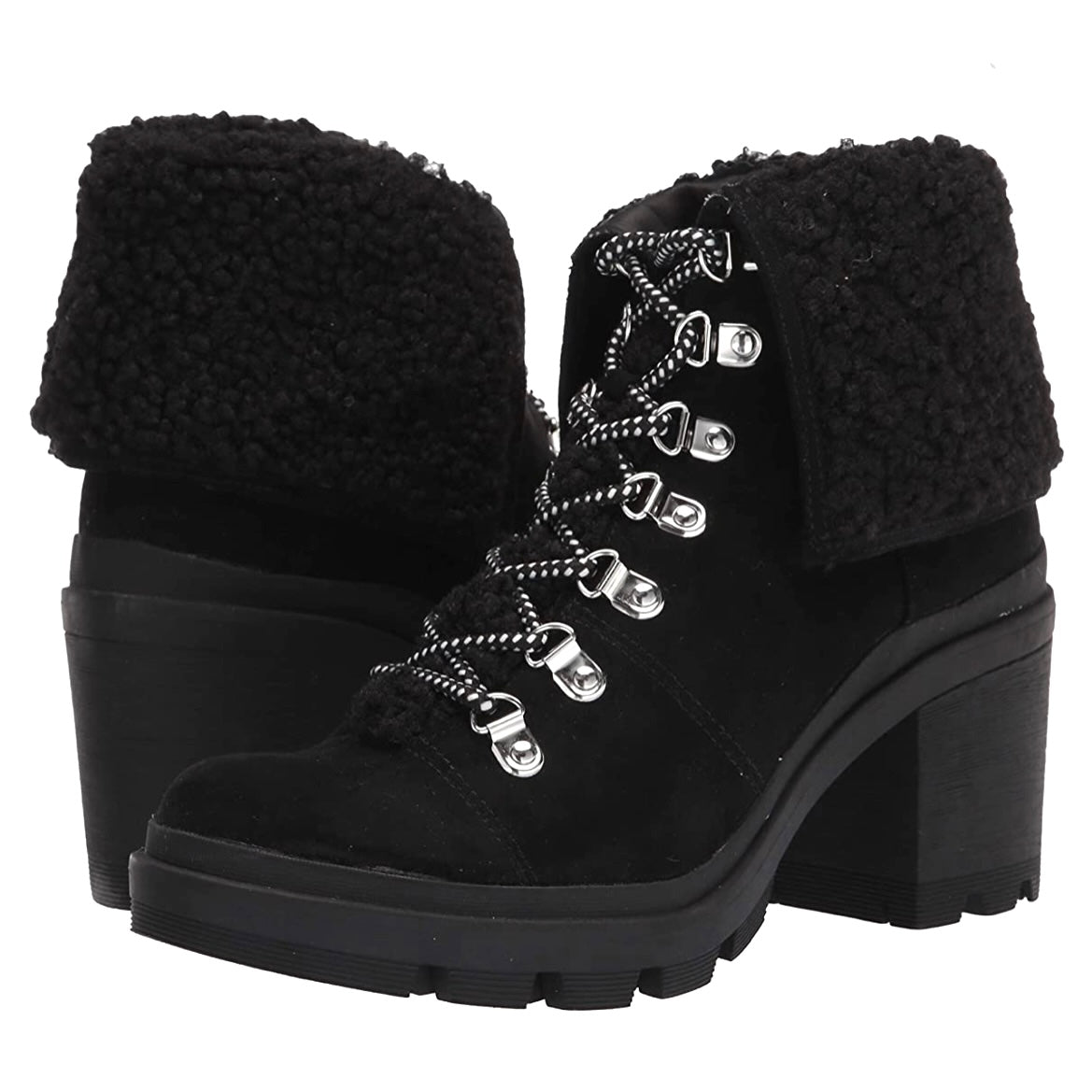 SAGE Black Suede Lace Up Block Heels Booties Size 7.5 Women's Ankle Boots