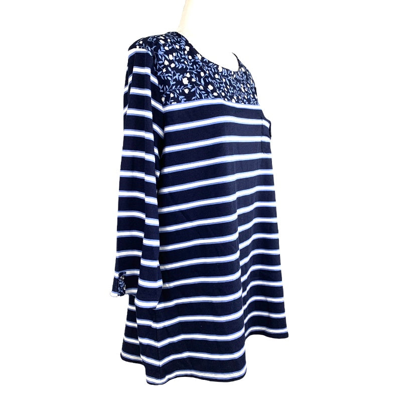 Blue/White Stripes ¾ Sleeve Plus Size Women's Sweaters
