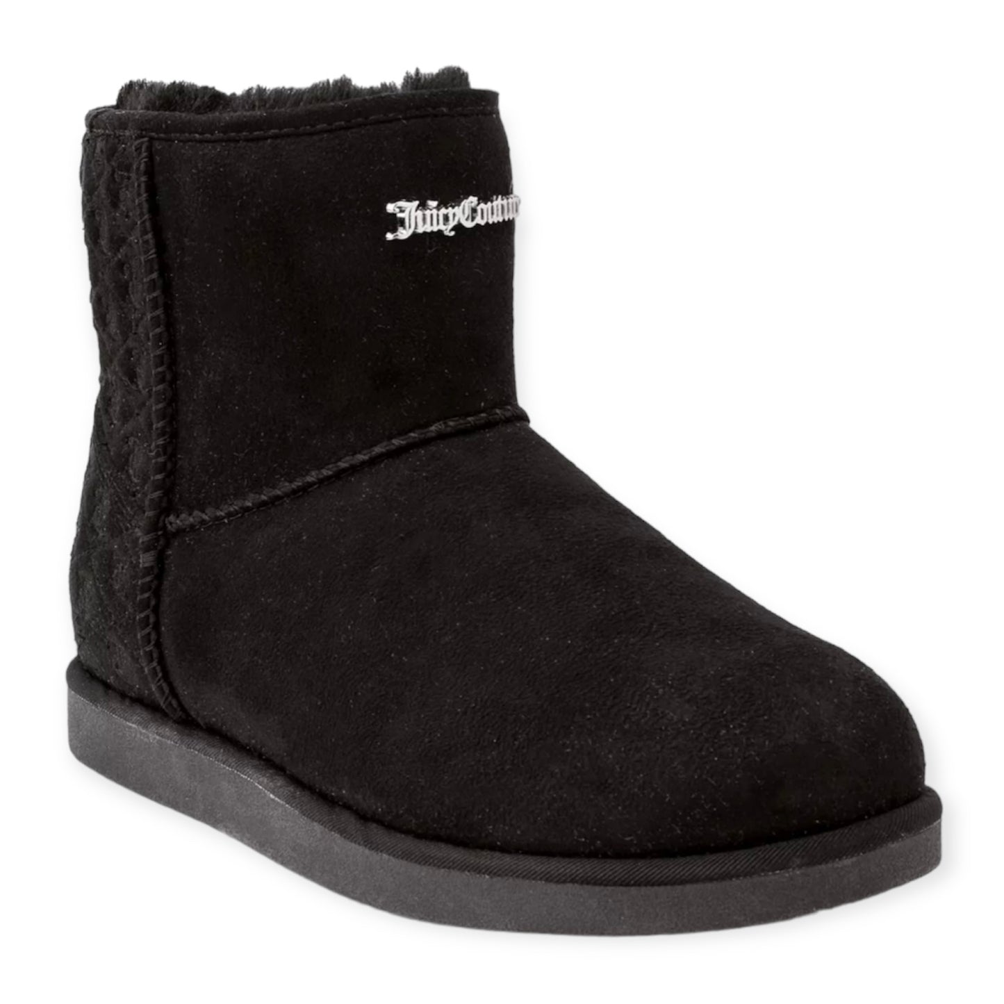 KAVE Black Suede/Faux-Fur Flats Round Toe Women's Winter Ankle Boots