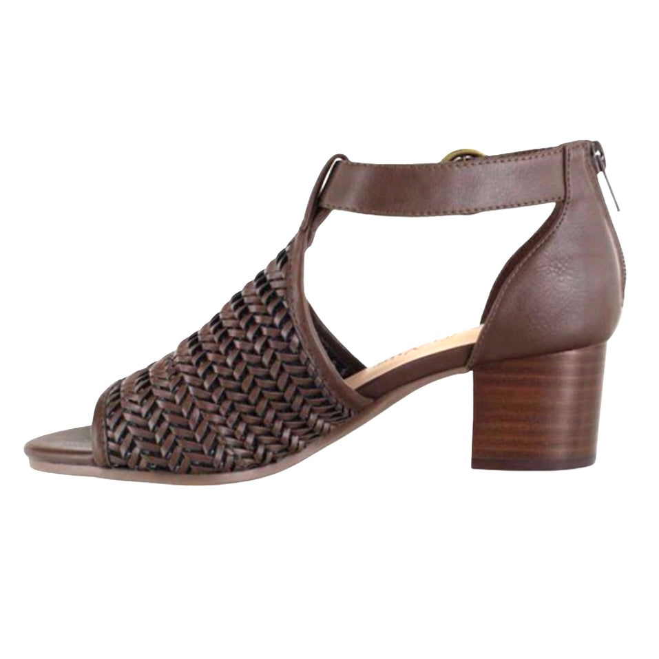 Ripley II Brown Faux Leather Block Heel Size 10M Ankle Strap Women's Sandals