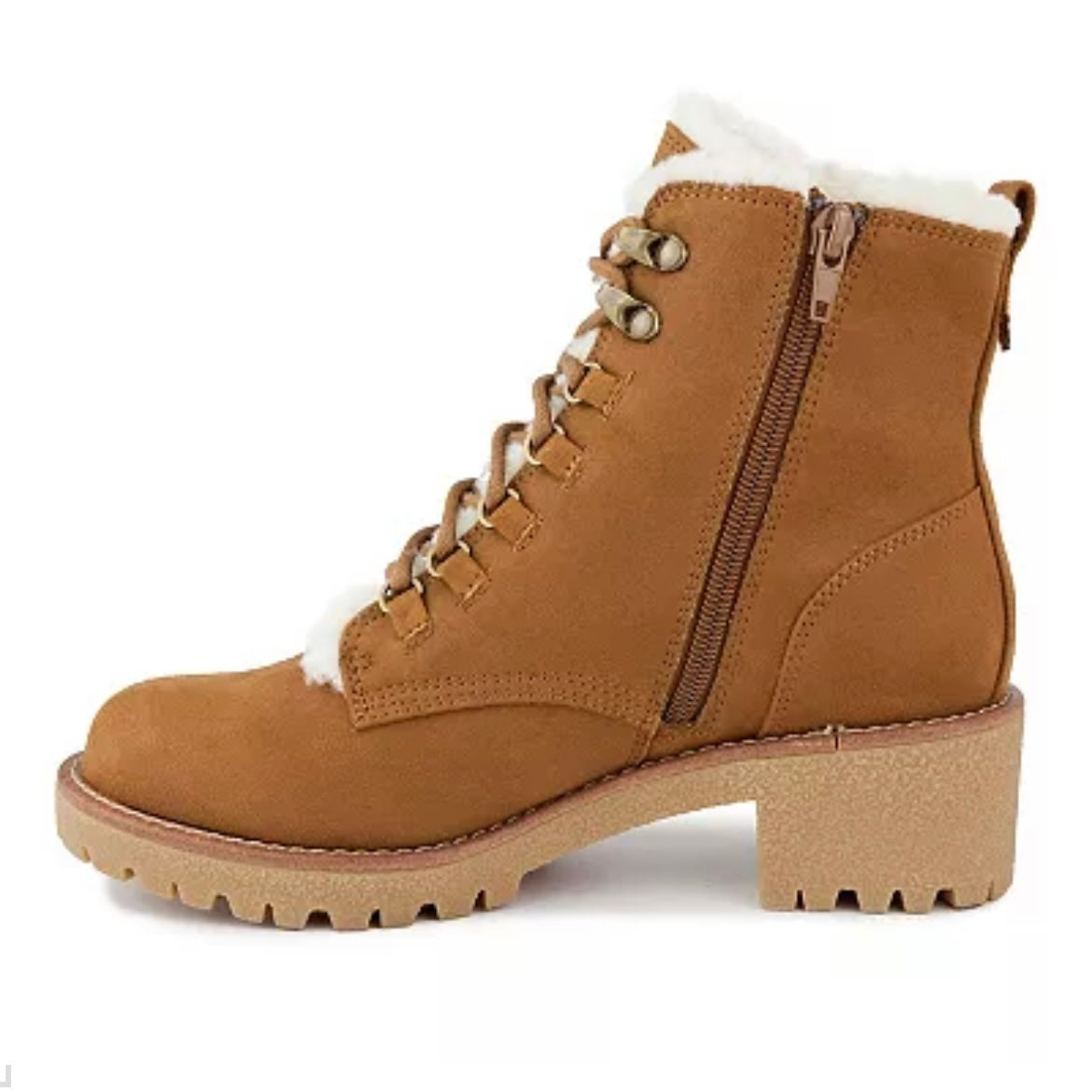 QUIZZER Women's Block Heel Shearling Combat Boot