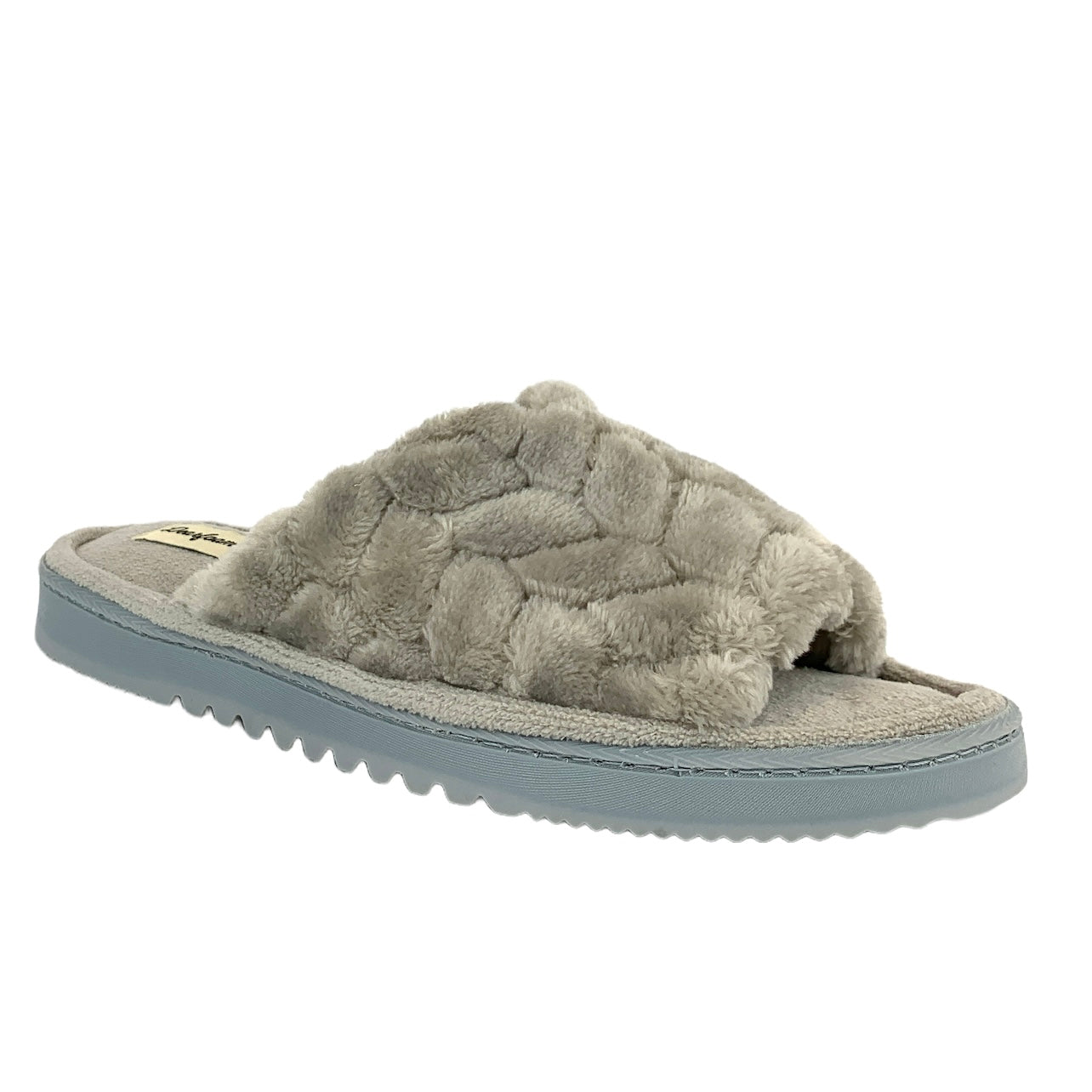 Gray Fuzzy Furry Memory Foam Slip On Open Toe Women's Slippers