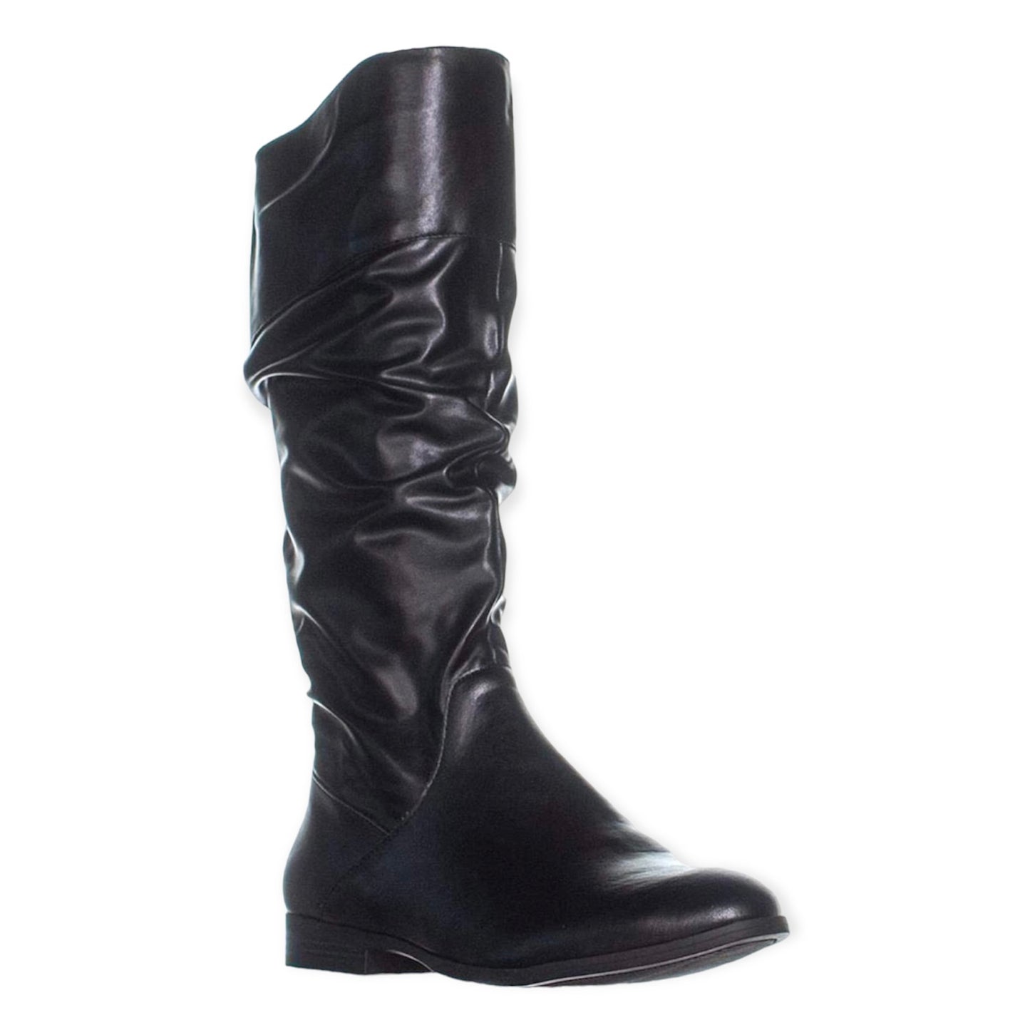 KELIMAEP Black Ruched Round Toe Zip Up Women's Riding Boots