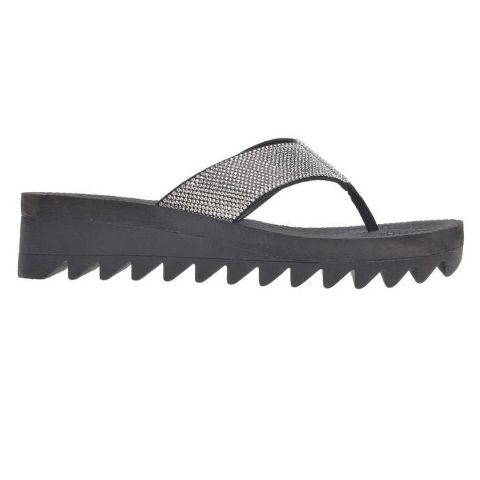 KALABASAS Comfort Black Size 9.5M Slip On Thong Women's Wedge Sandals