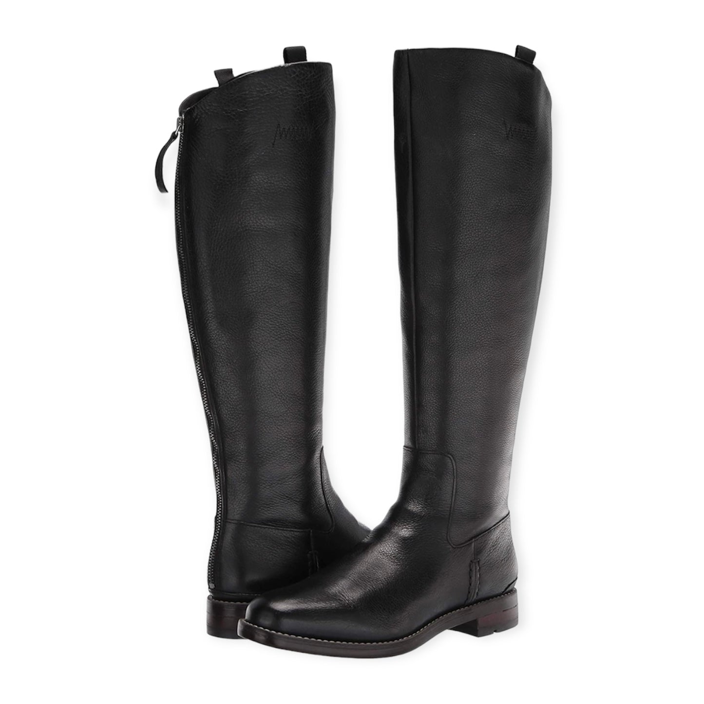 Meyer High Shaft Black Leather Back zipper Almond Toe Women's Boots