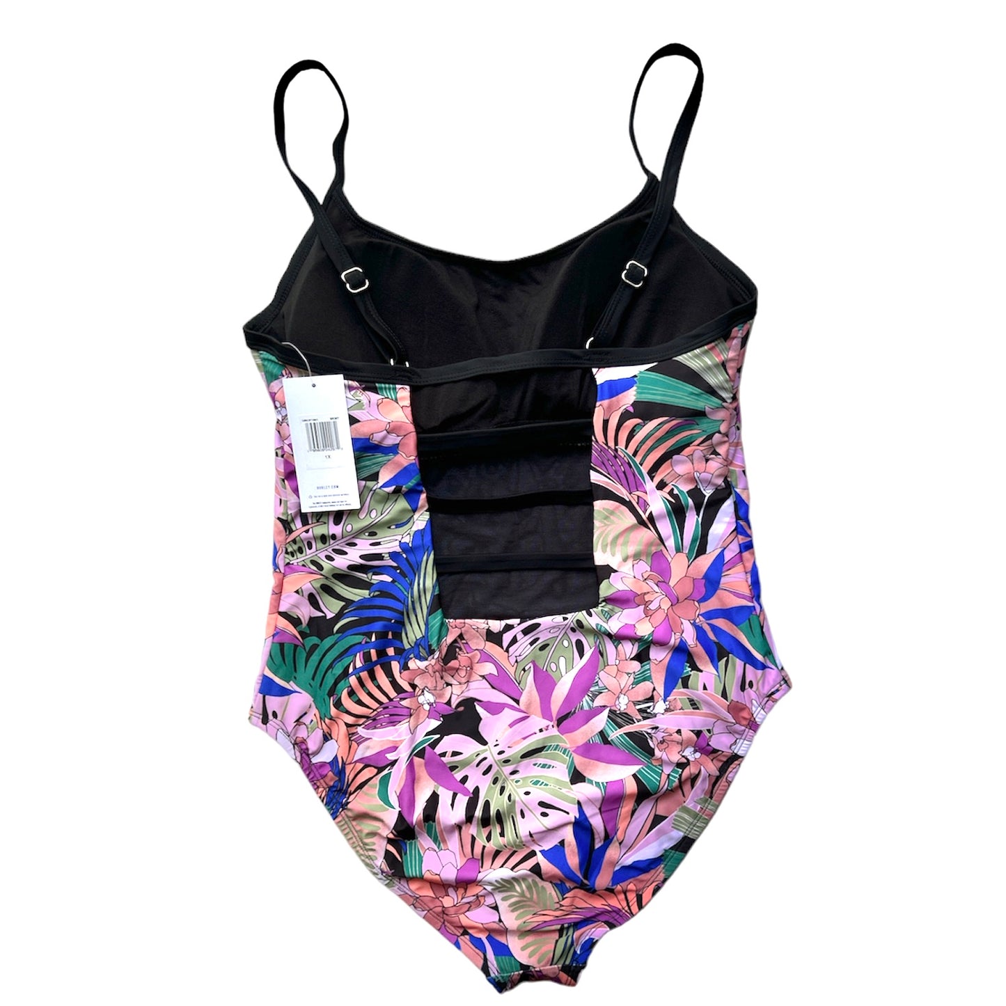 Multicolor Leaves Print One-Piece Square Neck Size 1X Women's Swimwear