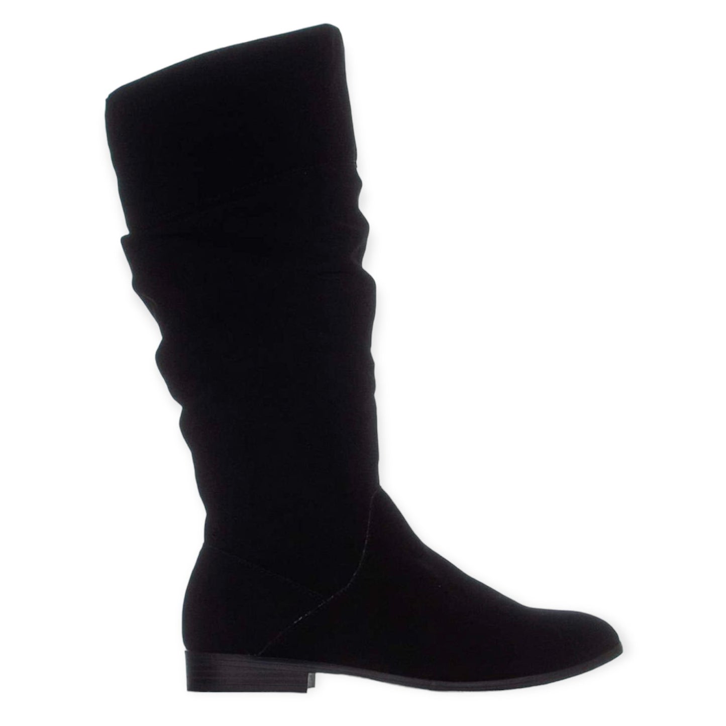 KELIMAEP Black Ruched Round Toe Zip Up Women's Riding Boots