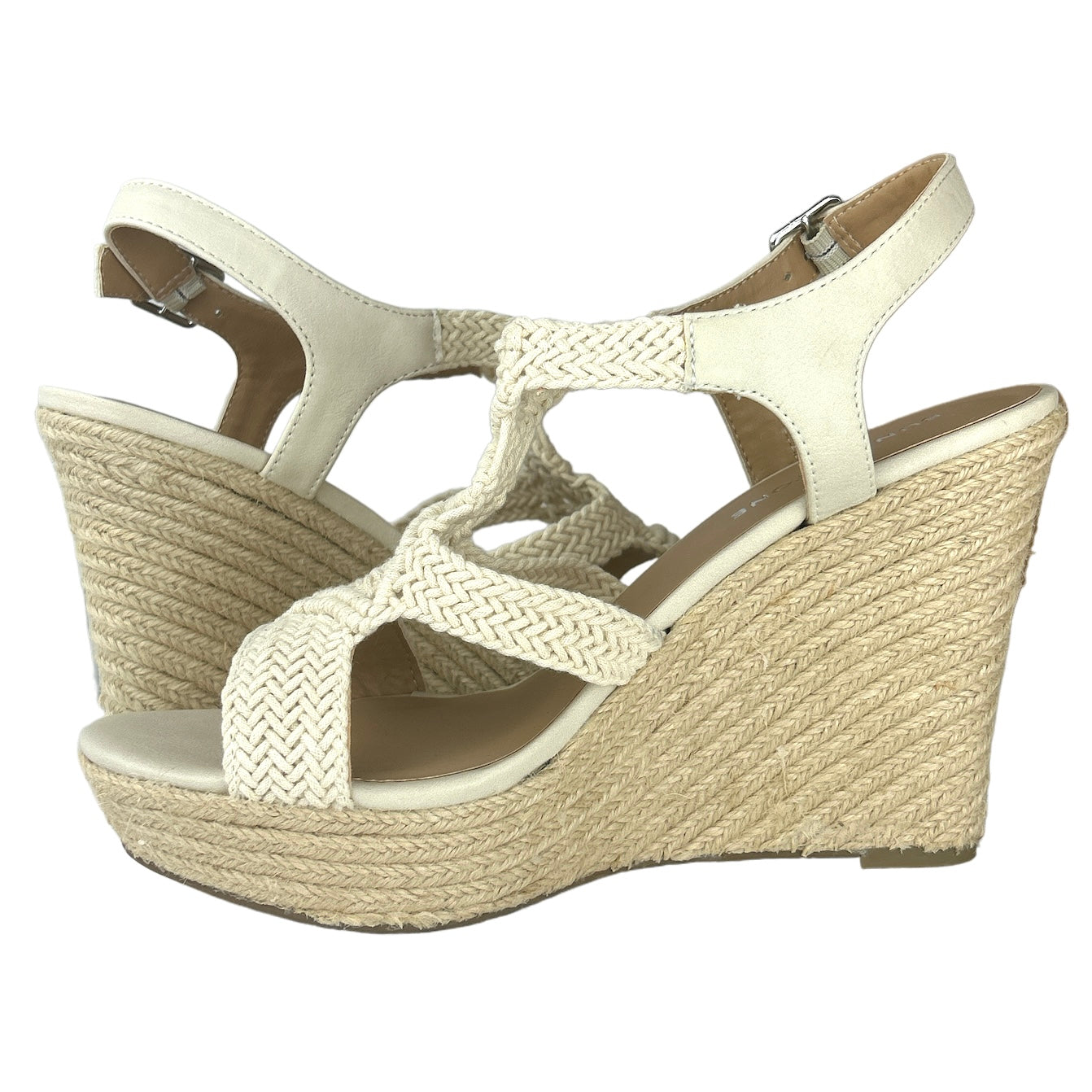 ESMEF Ivory Woven Wedge Espadrille Heel Platform Size 9M Women's Sandals