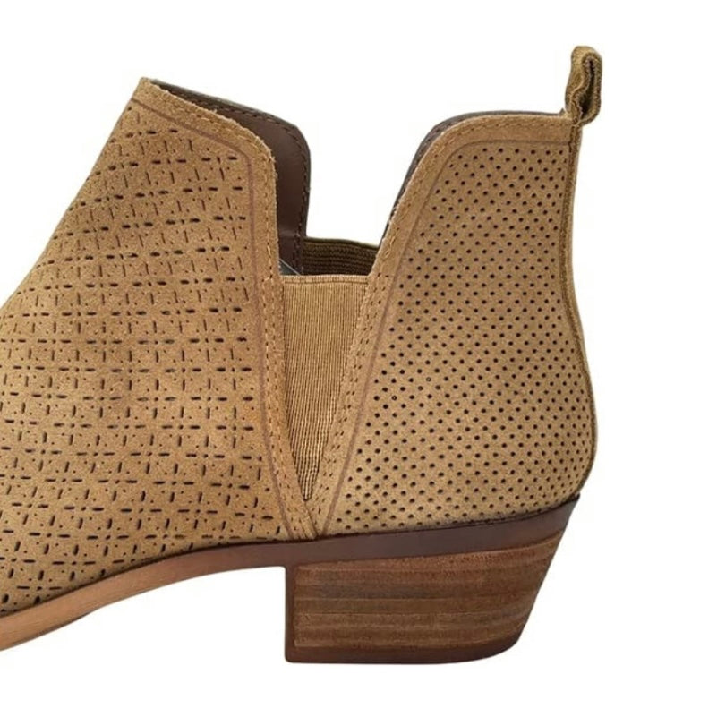 GLYNDA Sand Pull On Block Heel Almond Toe Booties Women's Ankle Boots