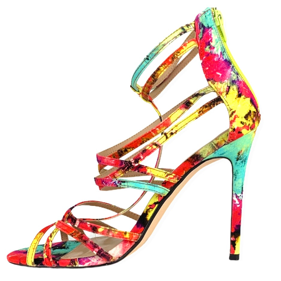 Tie-Dye Zipper up Strappy High Heels Size 10 Women's Sandals