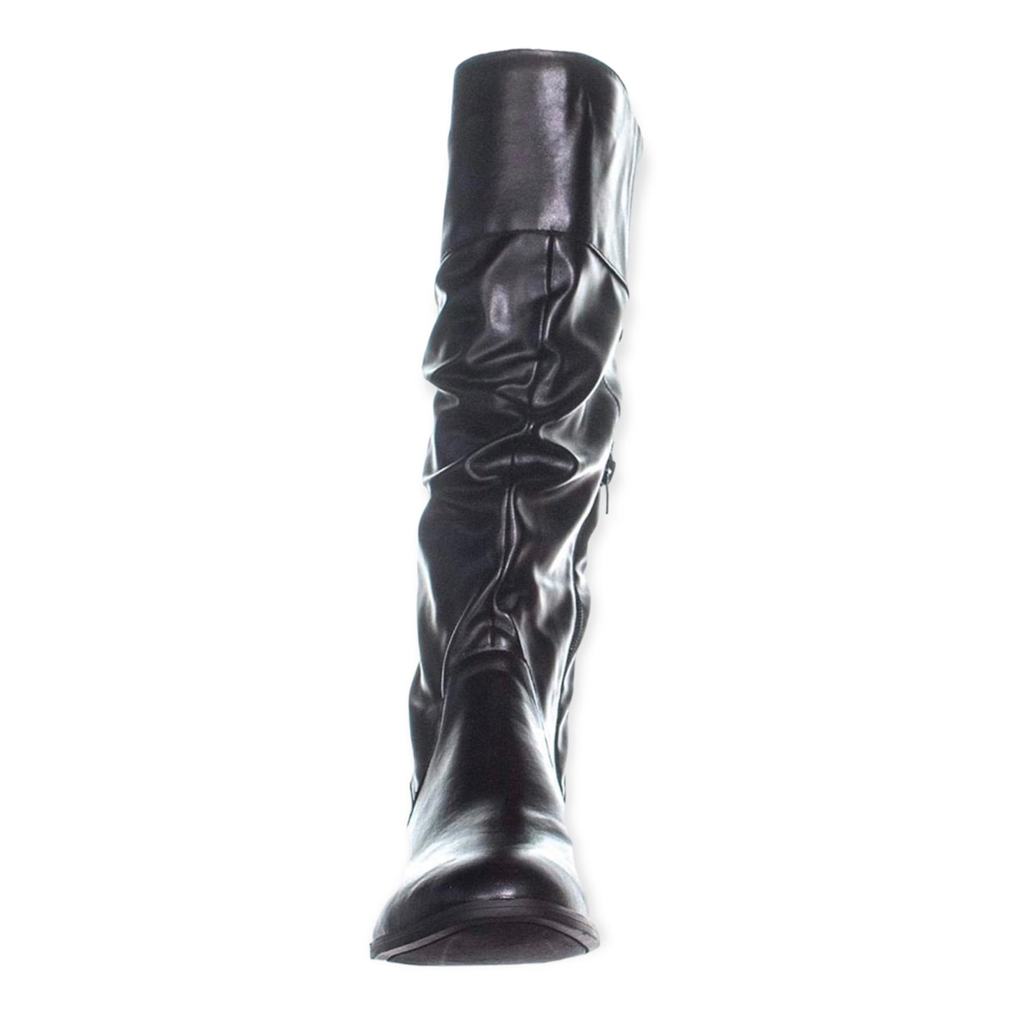 KELIMAEP Black Ruched Round Toe Zip Up Women's Riding Boots