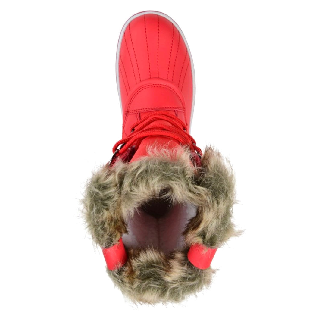 North Red Nylon Faux Fur Lace Up WaterProof Duck Women's Snow Boots