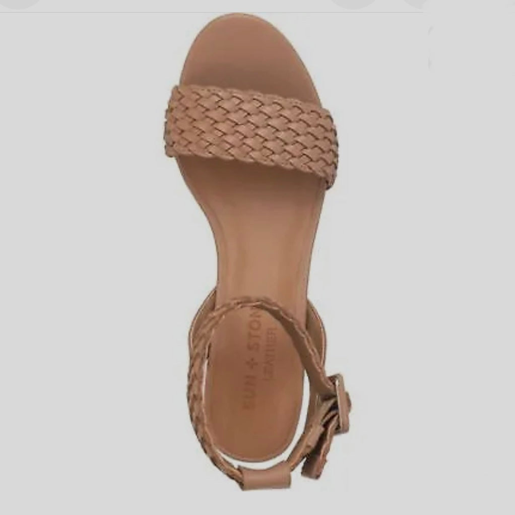 STEFANI Tan Woven Block Heel Platform Size 6.5 Women's Sandals