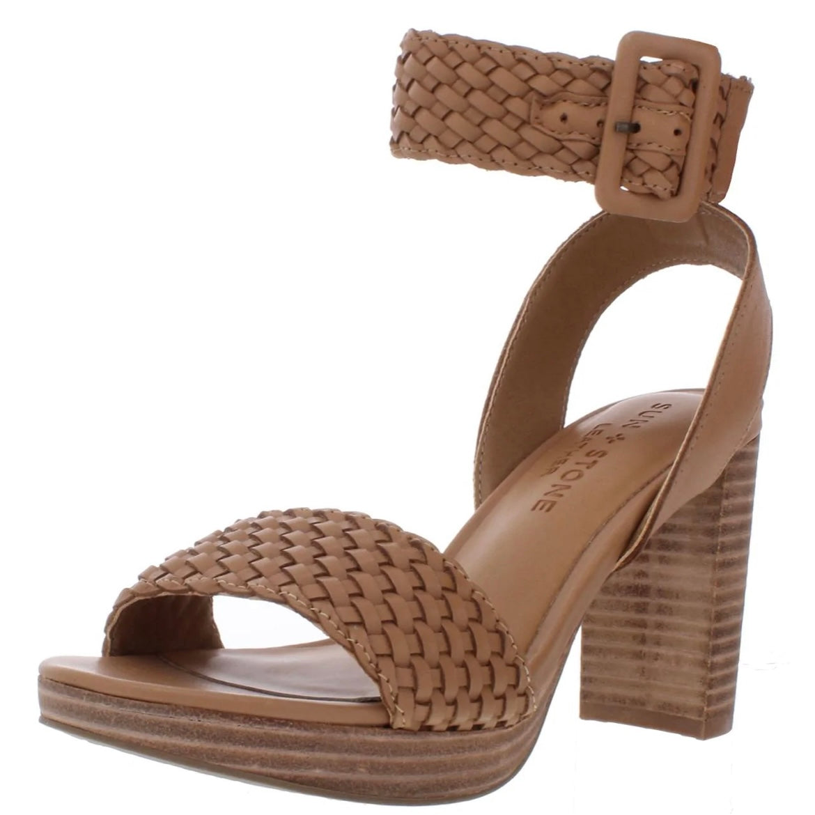 STEFANI Tan Woven Block Heel Platform Size 6.5 Women's Sandals
