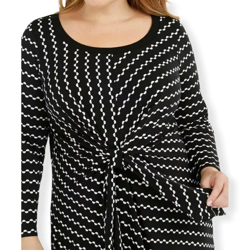 Black/White Long Sleeve Scoop Neck Top Plus Size 2X Women's Blouse