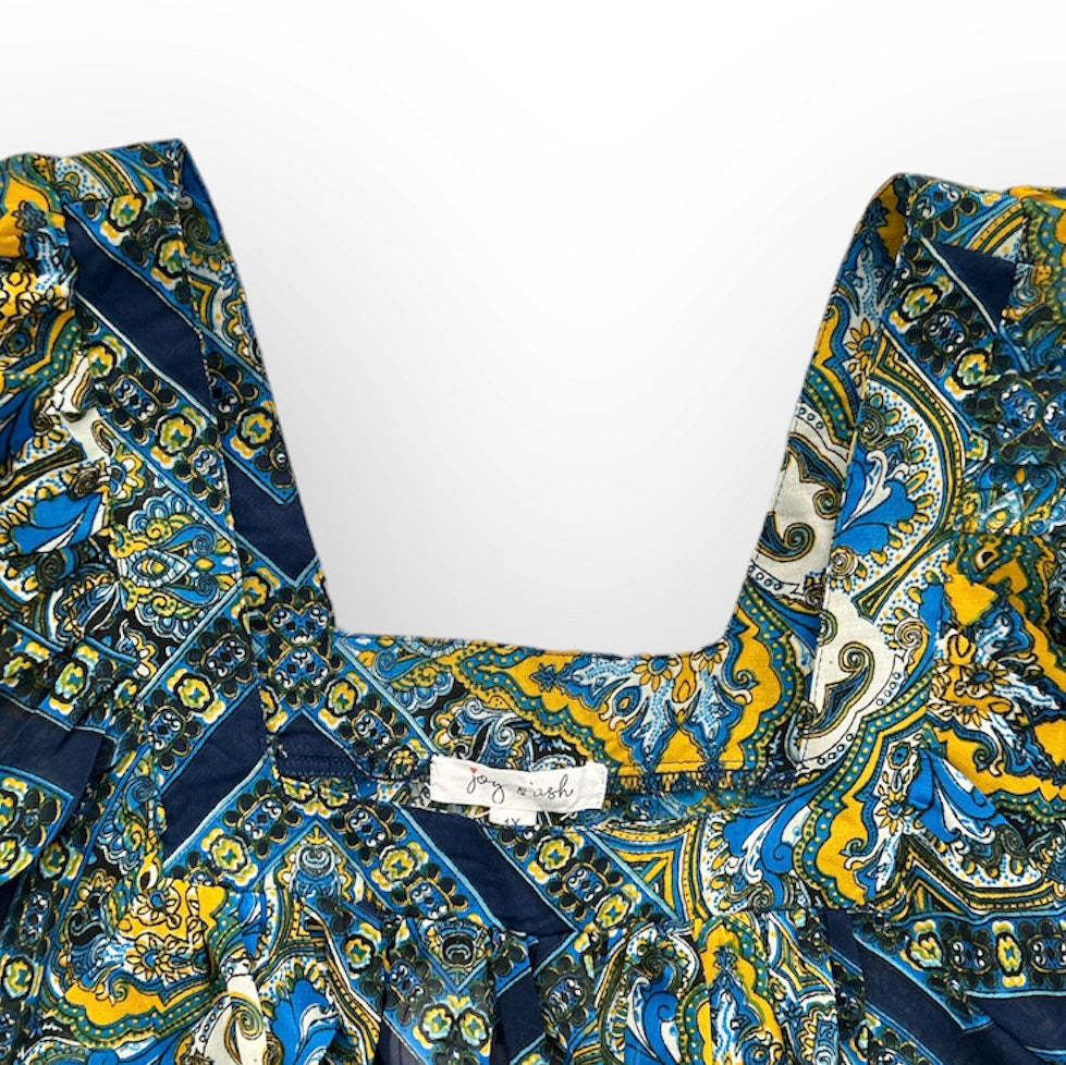 Multicolor Top Square Neck ¾ Sleeve Plus Size 1X Women's Blouse