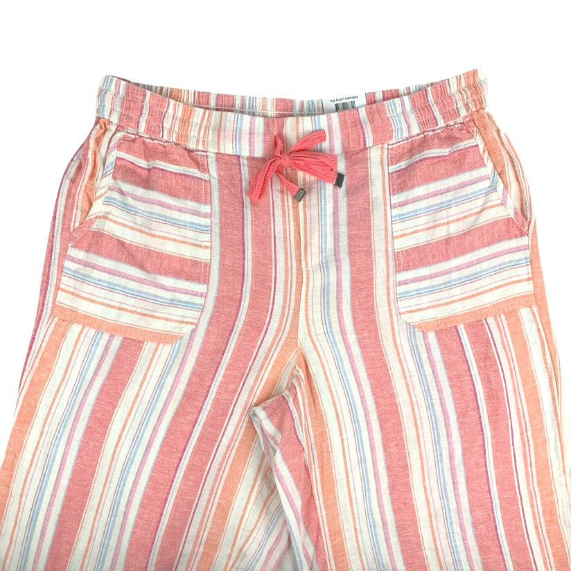 Women's Plus Size Multi-Stripe Linen Pants Wide Leg Cropped