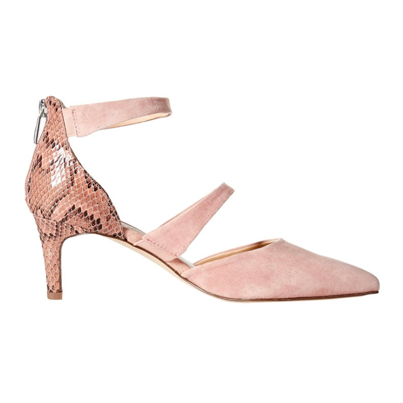 L-DAVEY Mauve Pointed Toe Ankle Strap Kitten Heel Women's Pumps