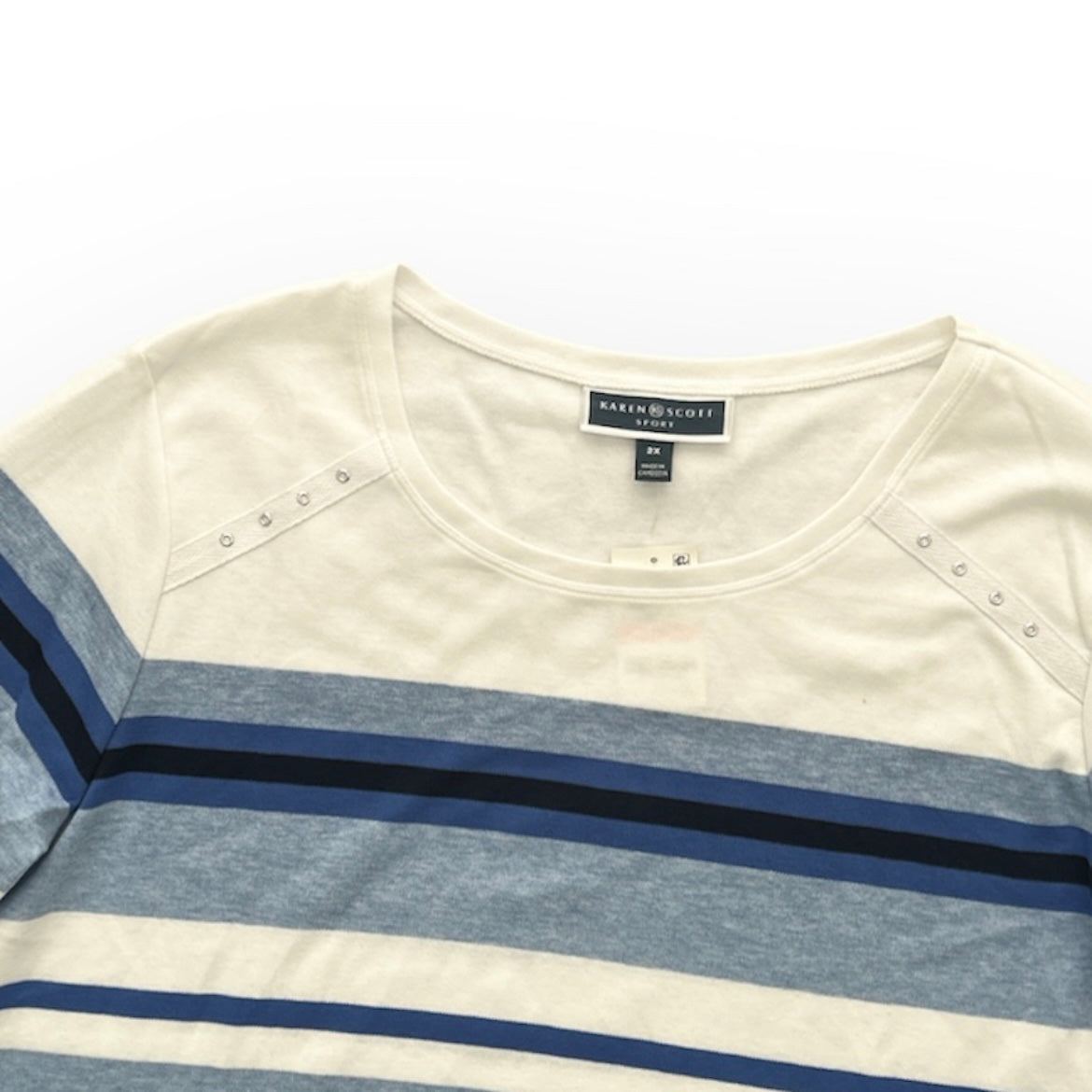 Blue/White Striped ¾ Sleeve Plus Size 2X Women's Casual Top
