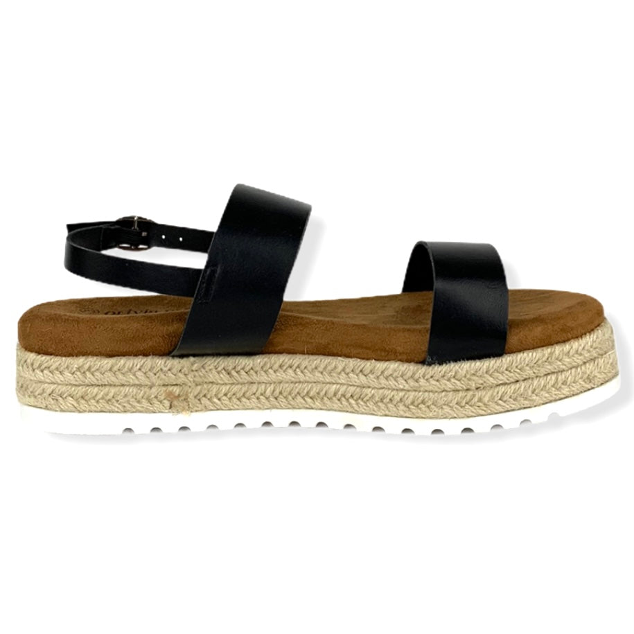 Black Comfort Round Toe Ankle Strap Espadrilles Women's Sandals