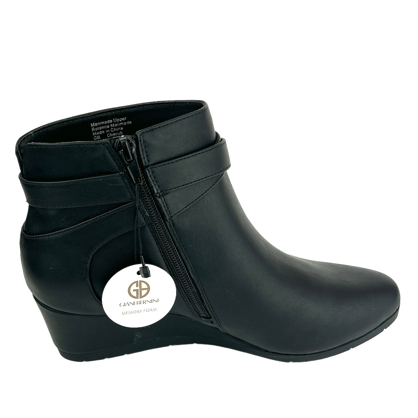 CHERUBP Black Comfort Zip Up Booties Wedge Heel Women's Ankle Boots
