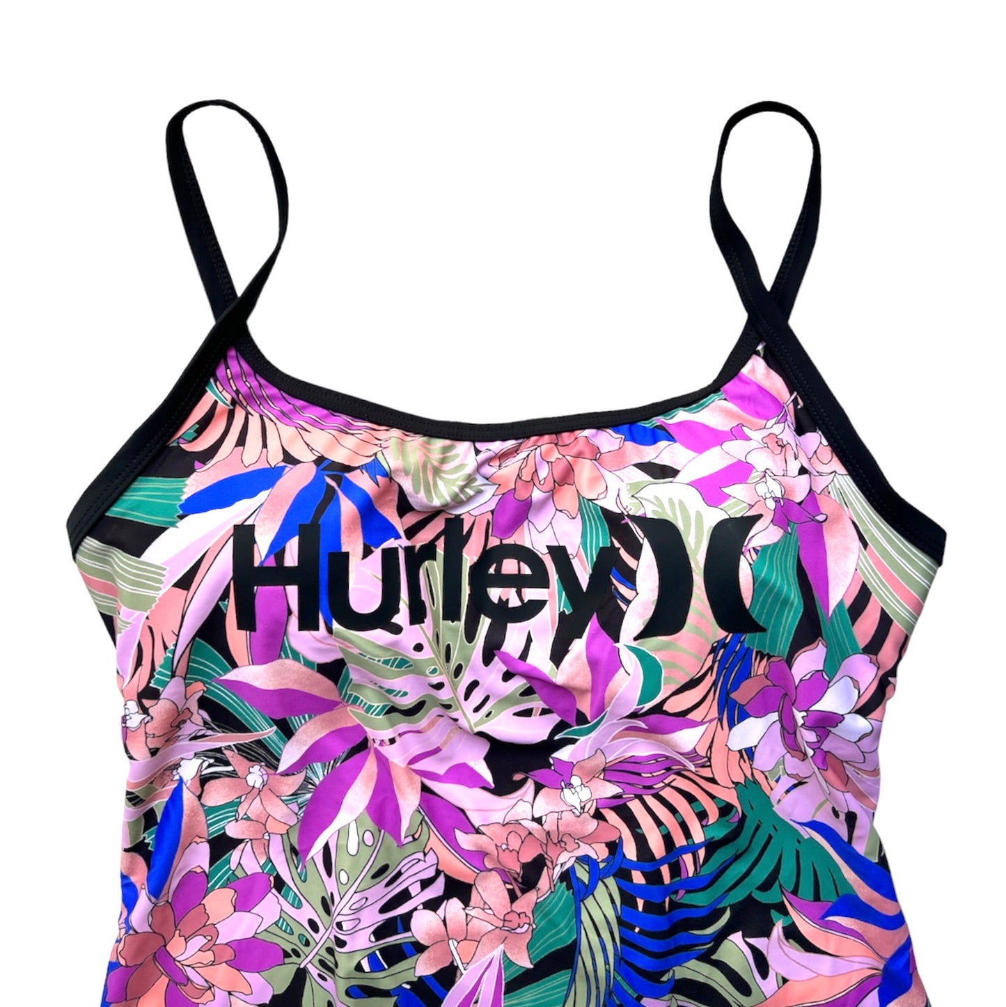 Multicolor Leaves Print One-Piece Square Neck Size 1X Women's Swimwear