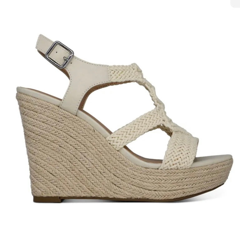 ESMEF Ivory Woven Wedge Espadrille Heel Platform Size 9M Women's Sandals