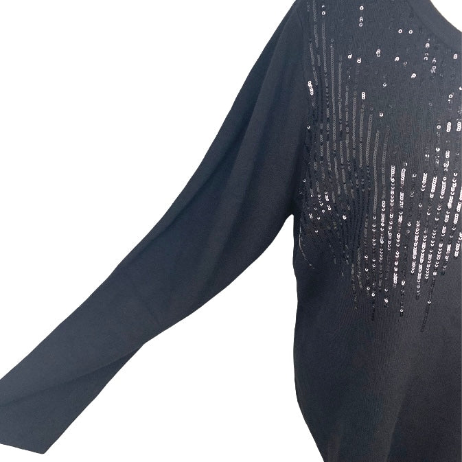 Black Sequin Long Sleeve Pull on Plus Size 2X Women's Sweaters