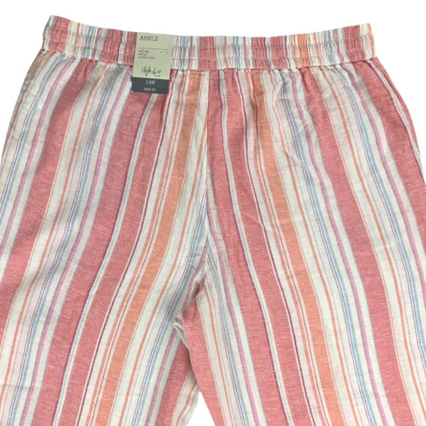 Women's Plus Size Multi-Stripe Linen Pants Wide Leg Cropped