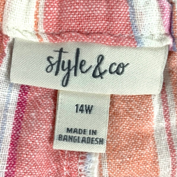 Women's Plus Size Multi-Stripe Linen Pants Wide Leg Cropped
