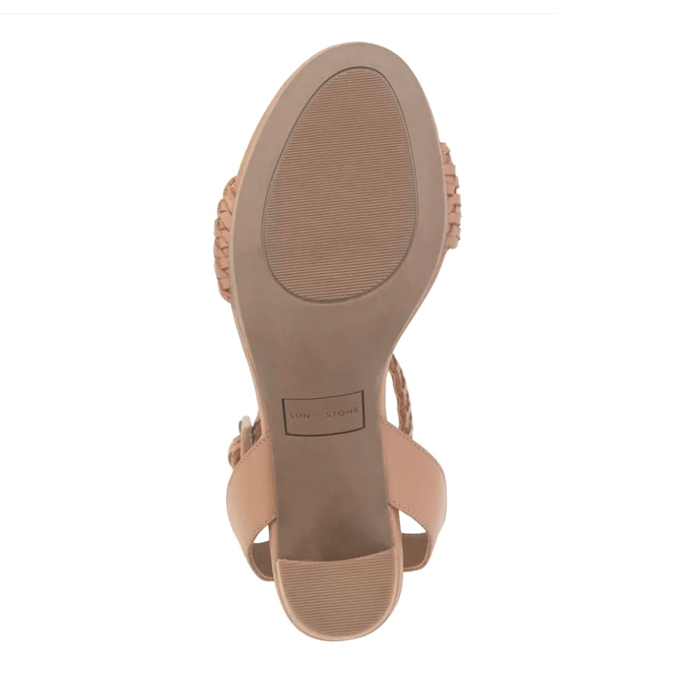 STEFANI Tan Woven Block Heel Platform Size 6.5 Women's Sandals