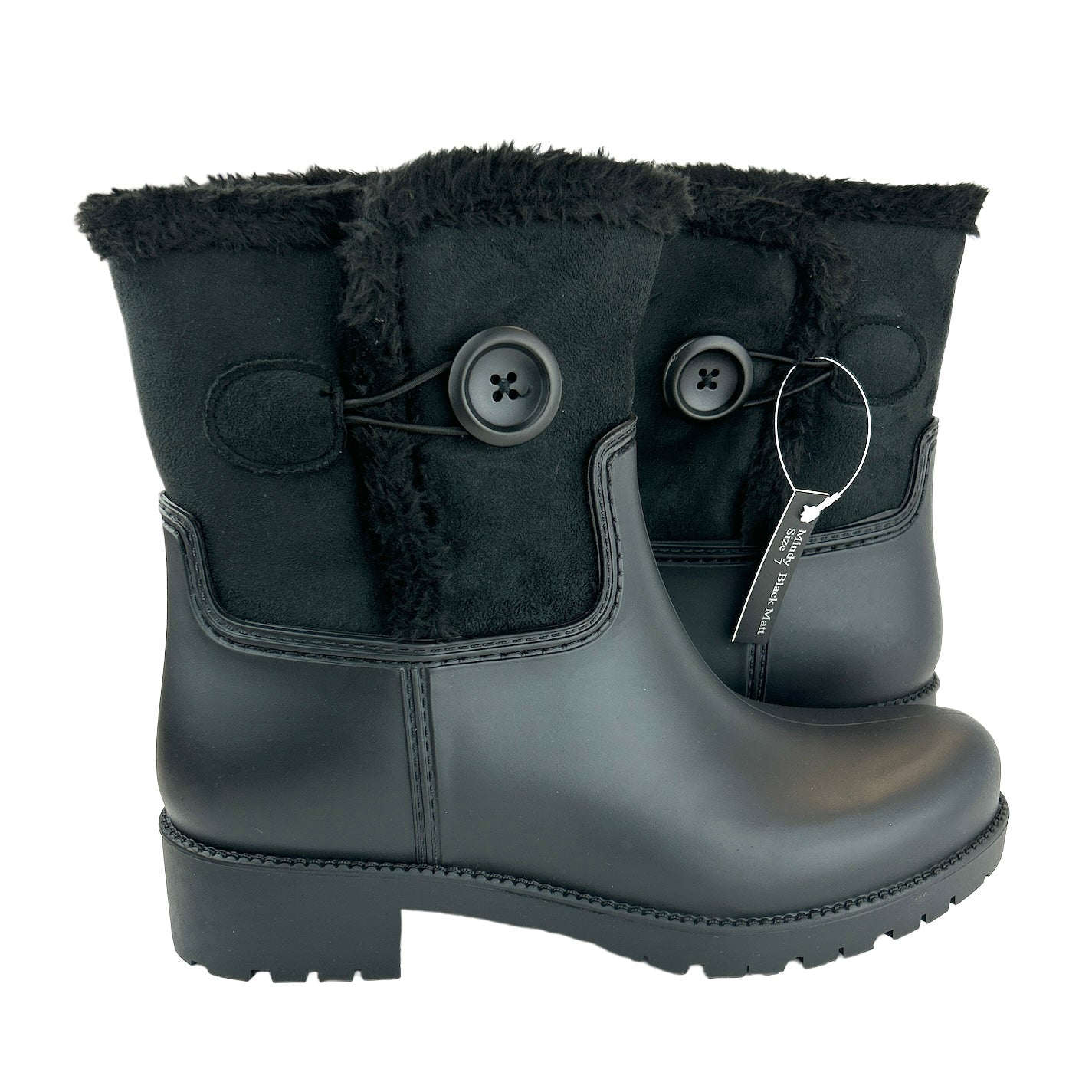 MINDY Black Matt Size 7 Rain Booties Women's Ankle Boots