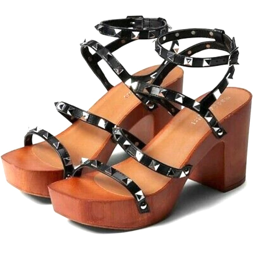 G-Canon Black Open Toe Ankle Buckle Platforms Women's Sandals