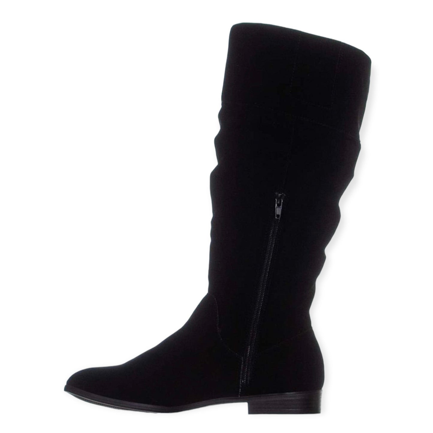 KELIMAEP Black Ruched Round Toe Zip Up Women's Riding Boots