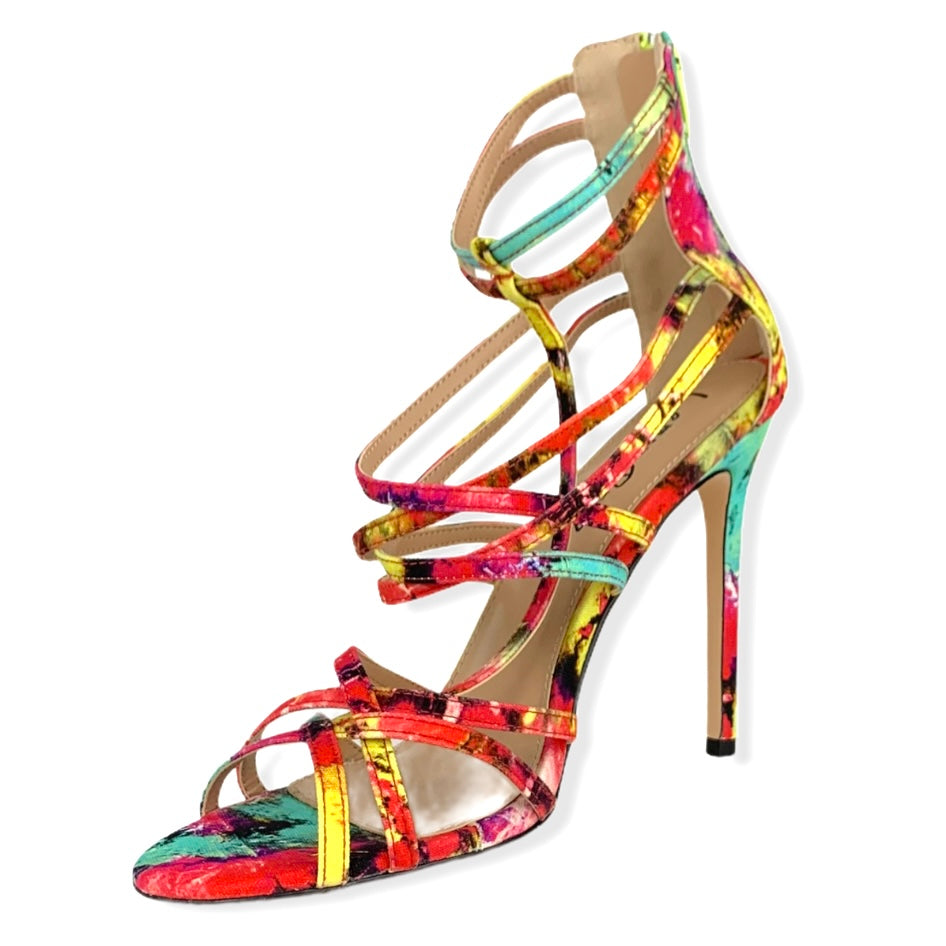 Tie-Dye Zipper up Strappy High Heels Size 10 Women's Sandals