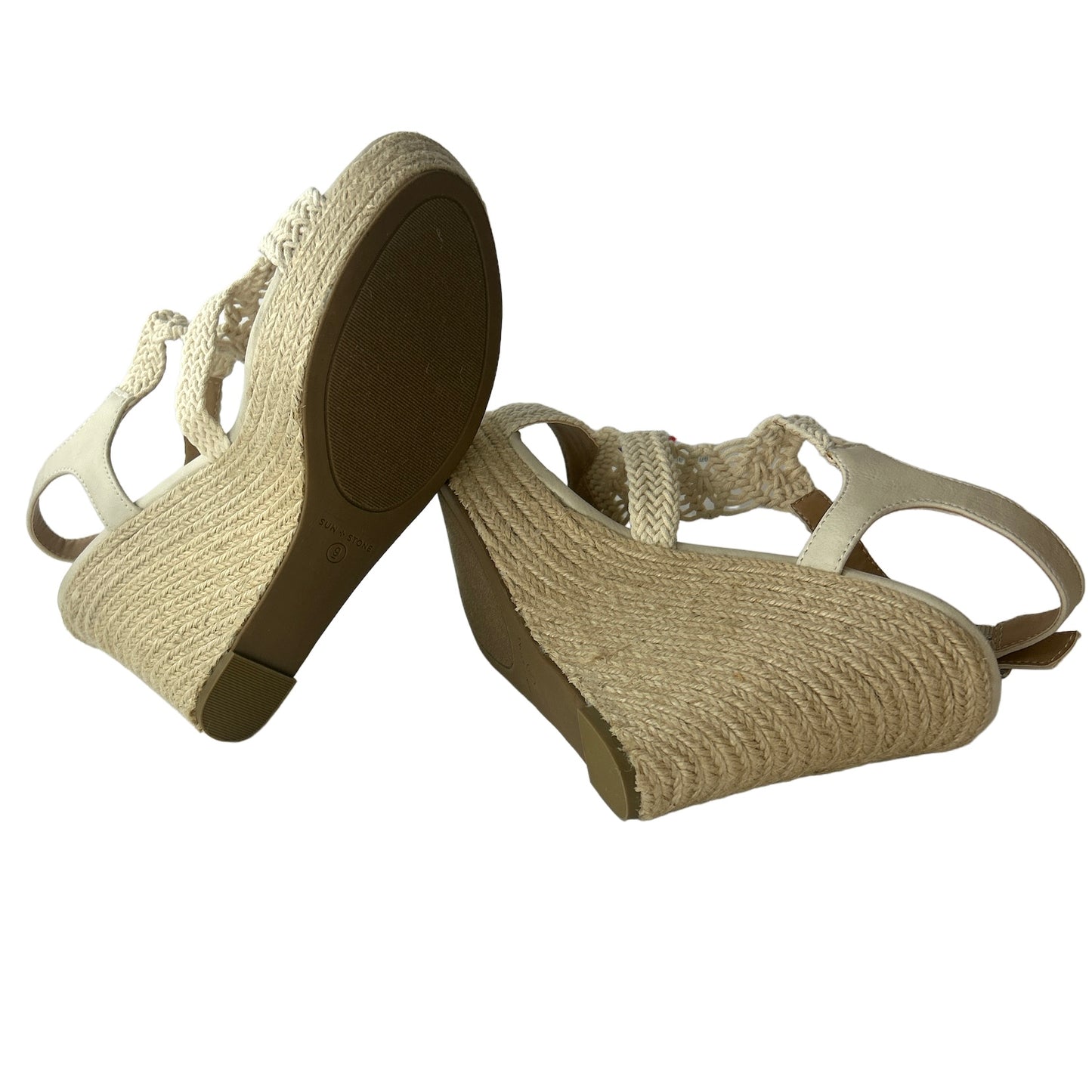 ESMEF Ivory Woven Wedge Espadrille Heel Platform Size 9M Women's Sandals