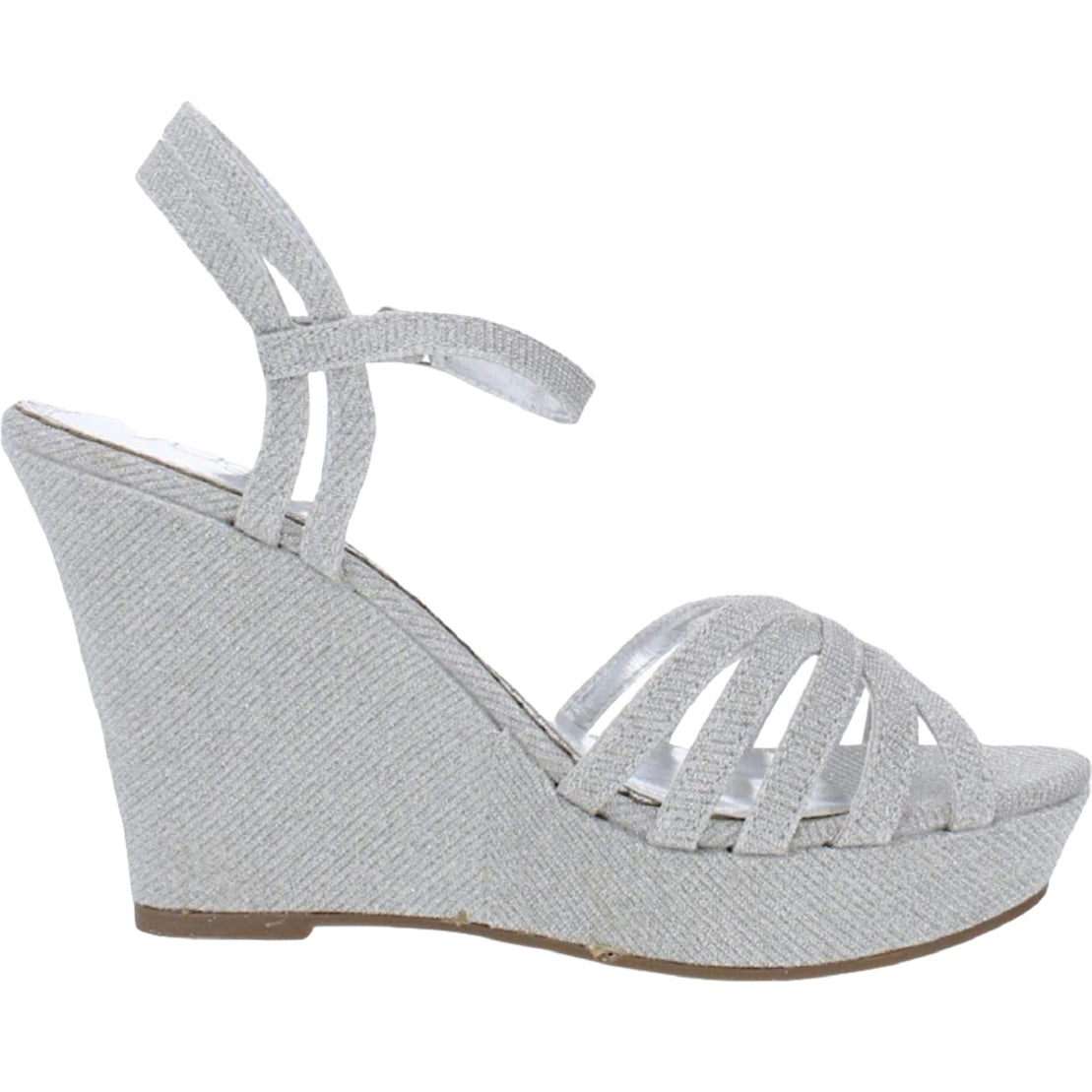CAPRICORN Silver Metallic Ankle Buckle Wedge Heel Size 8.5 Women's Sandals