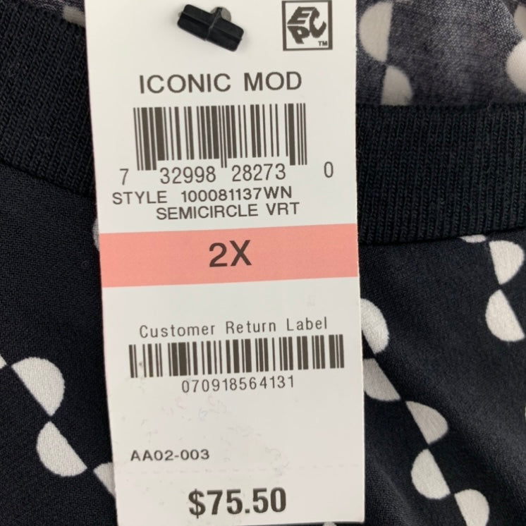 Black/White Long Sleeve Scoop Neck Top Plus Size 2X Women's Blouse