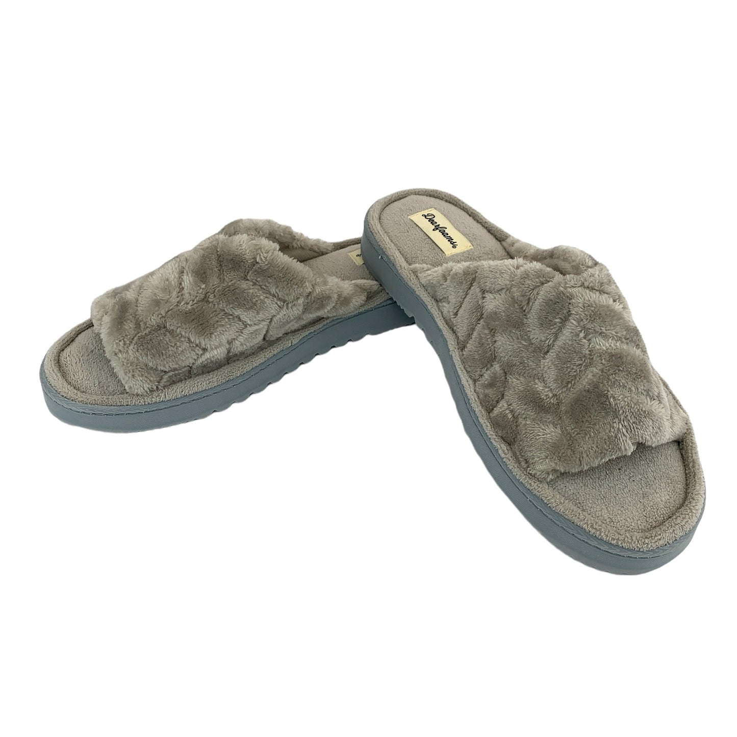 Gray Fuzzy Furry Memory Foam Slip On Open Toe Women's Slippers