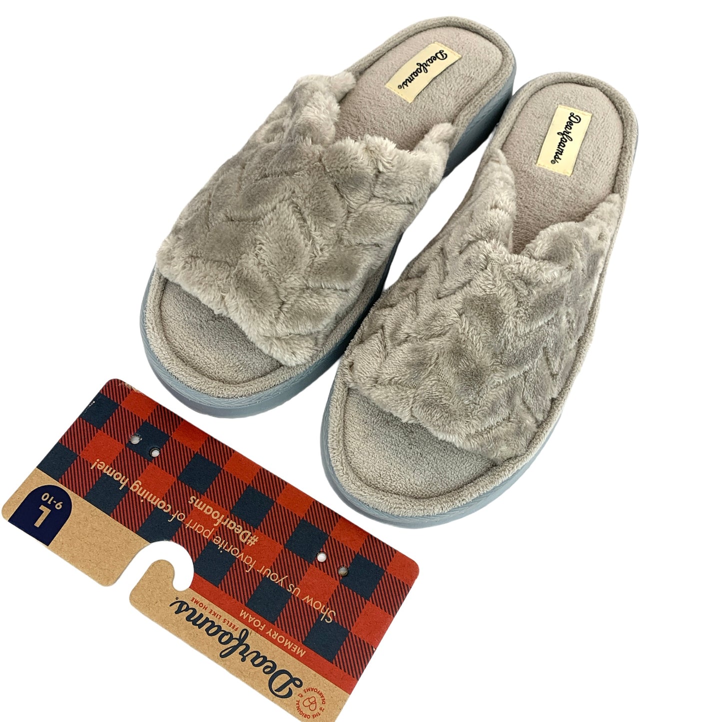 Gray Fuzzy Furry Memory Foam Slip On Open Toe Women's Slippers