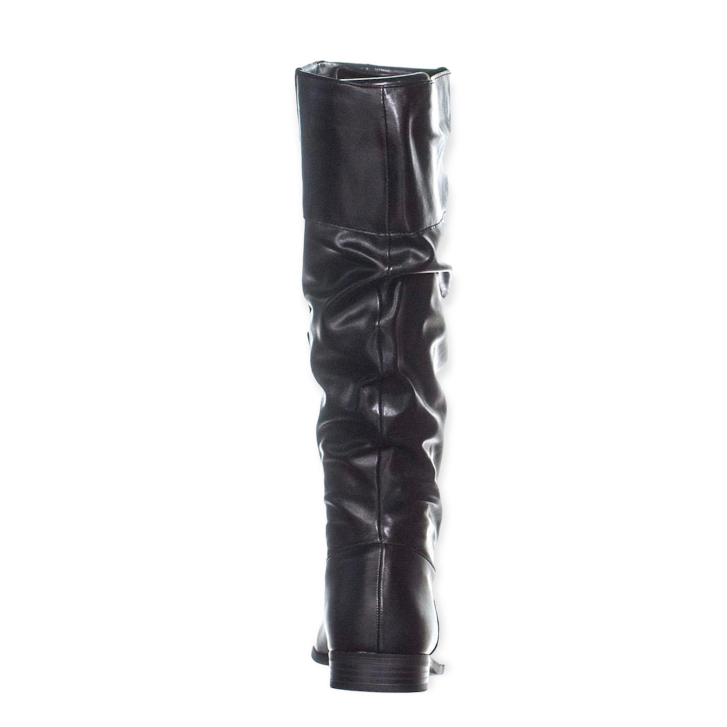 KELIMAEP Black Ruched Round Toe Zip Up Women's Riding Boots